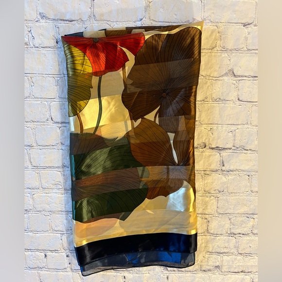 KOREAN LARGE FLORAL STRIPED SHEER OVERSIZED POLYESTER MADE IN KOREA VTG SCARF - Picture 5 of 5